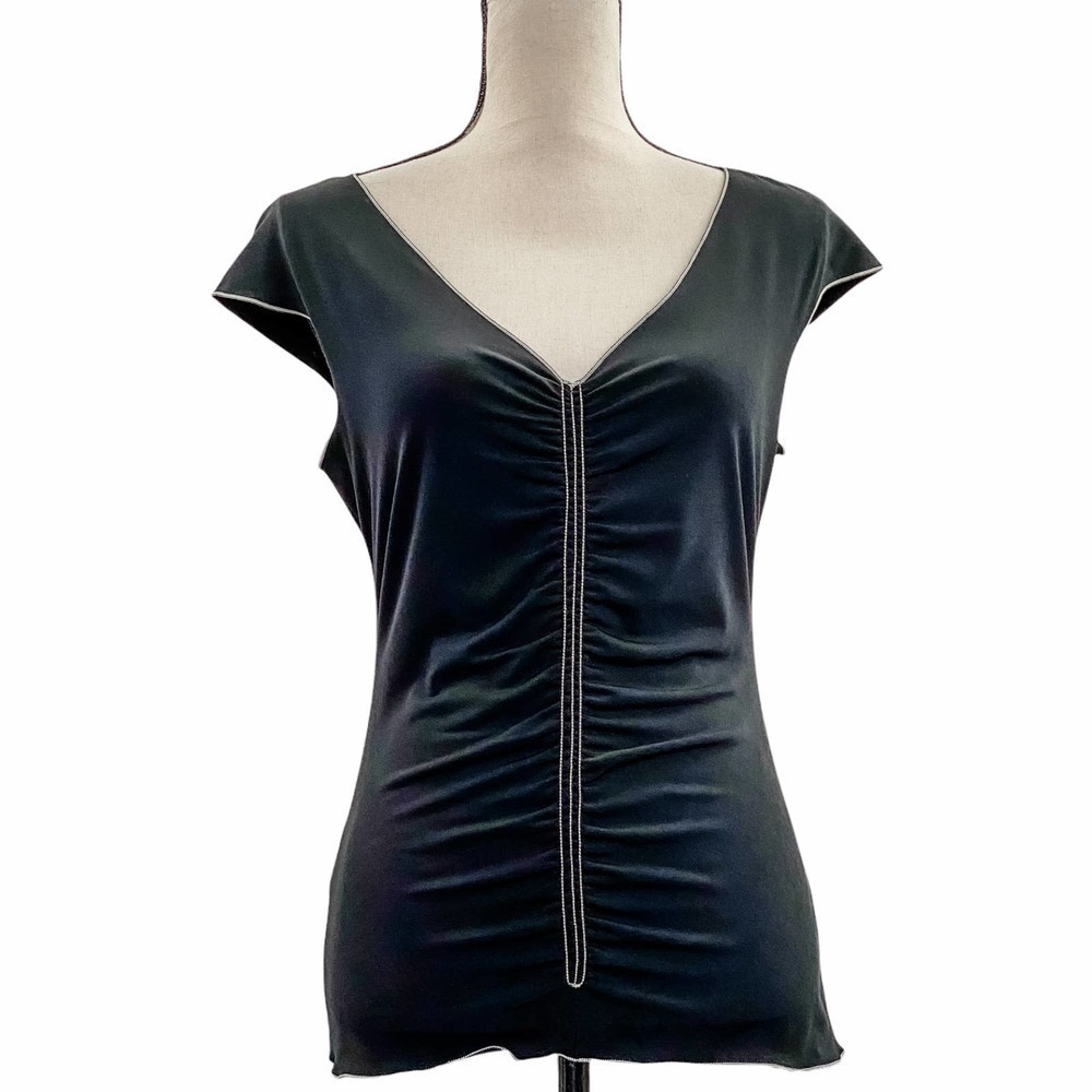 MAX Edition Black Cinched Cap Sleeve V-Neck Blouse